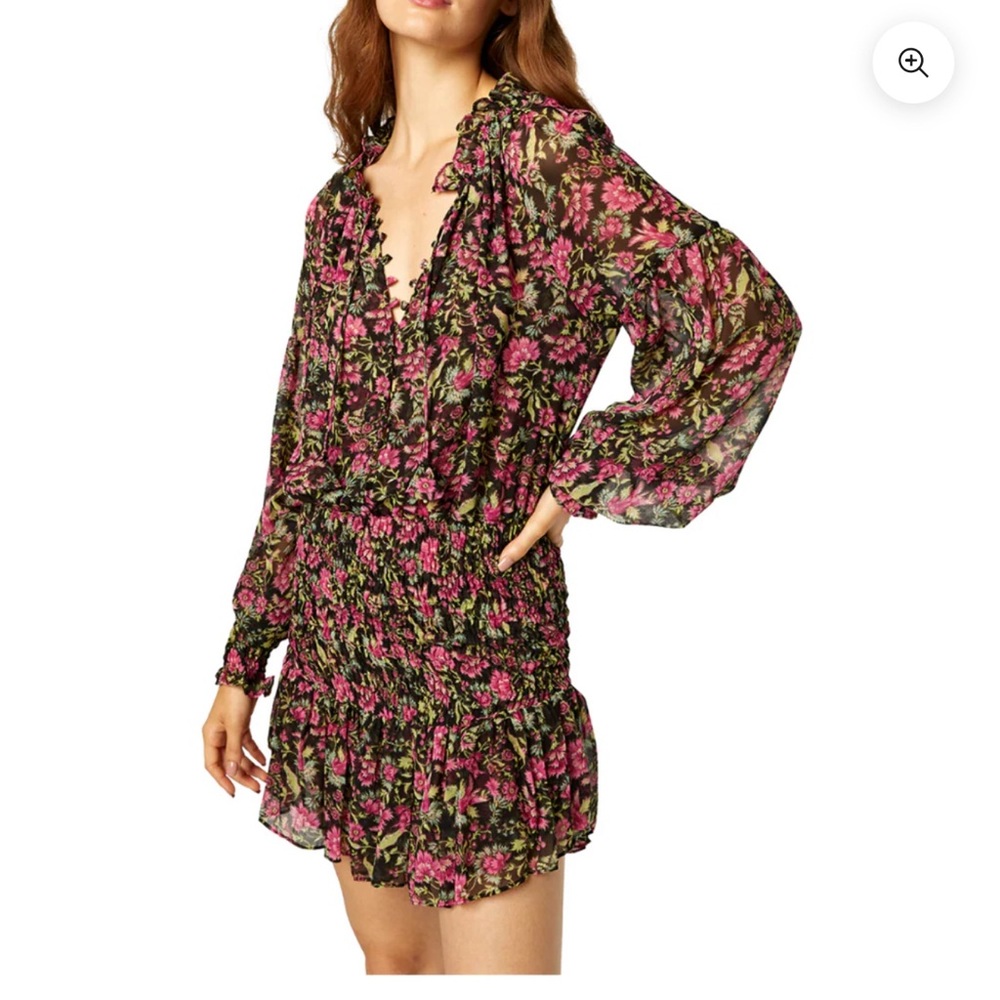 Misa Los Angeles Floral Mini Dress - Black and Pink (A264)